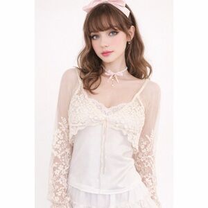 Lacemade Lacy Mesh Tie Front Cardigan Shrug